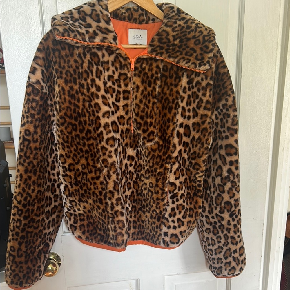 J.O.A. Leopard Print Jacket with Orange Lining